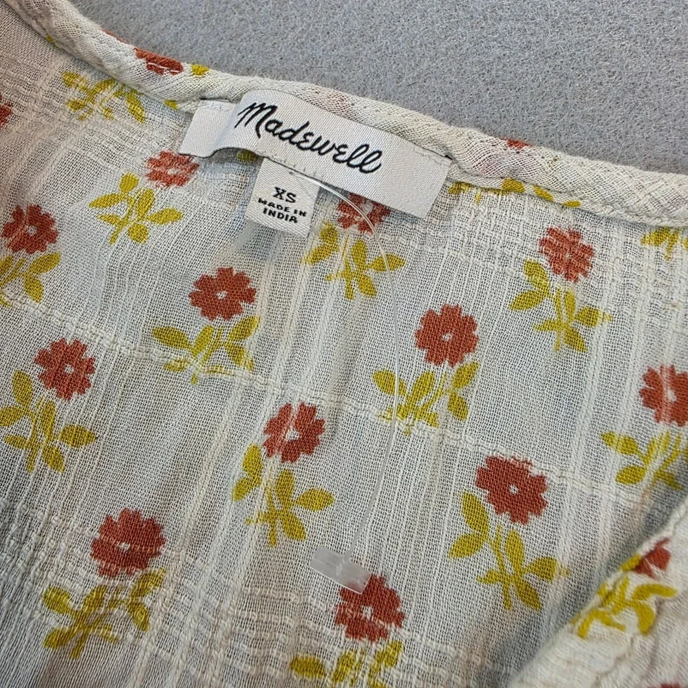 Madewell Floral Smocked Shirred Peplum Blouse V-Neck Puff Sleeve Cottagecore XS